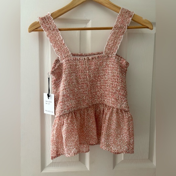 Japna NWT rouched sheer ruffle hem tank top size small pink babydoll - Picture 2 of 7